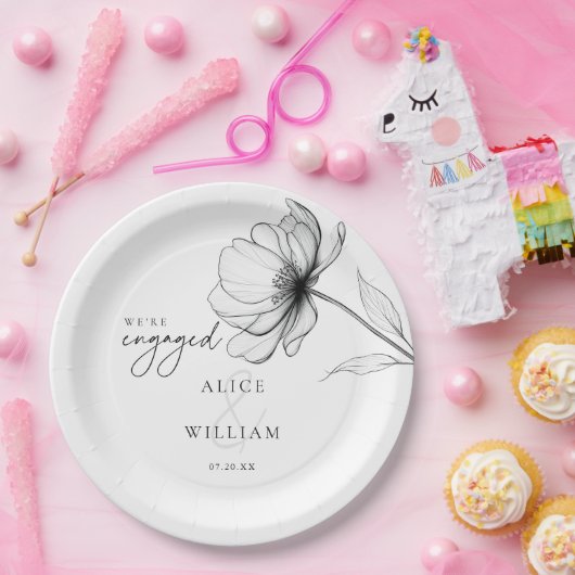 Assiettes En Carton Elégant Floral Nous sommes engagés dans la partie (Fête)