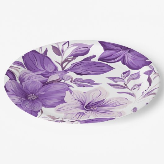 Assiettes En Carton Elegant floral pattern in purple tones (Angle)