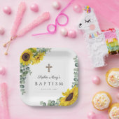 Assiettes En Carton Élégant floral Sunflower Cross Baptism (Fête)