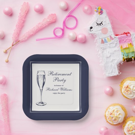 Assiettes En Carton Élégant Formal Dark Bleu White Retraite (Fête)