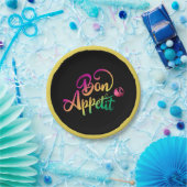 Assiettes En Carton Élégant Français Bon appétit Citation Jaune Noir P (Fête)