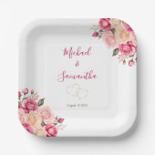 Assiettes En Carton Élégant Fucia Rose rose et ivoire Mariage (Recto)