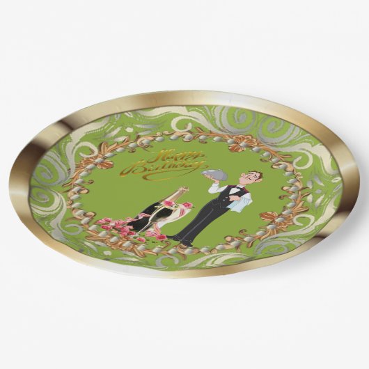 Assiettes En Carton Elégant Funny Butler Anniversaire (Angle)