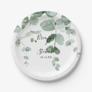 Assiettes En Carton Élégant gâteau minimaliste vert Mariage Eucalyptus