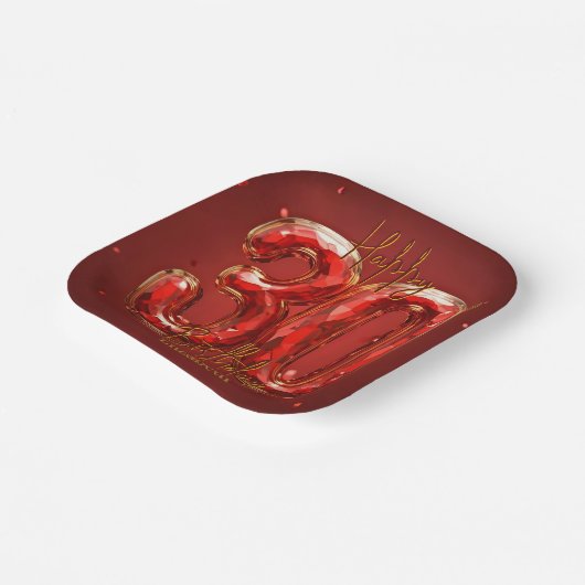 Assiettes En Carton Elegant Gemstone Ruby and Gold 30th Birthday (Angulaire)