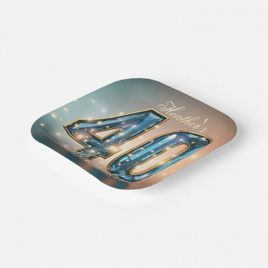Assiettes En Carton Elegant Glamorous Teal Crystal 40th Birthday Party (Angulaire)