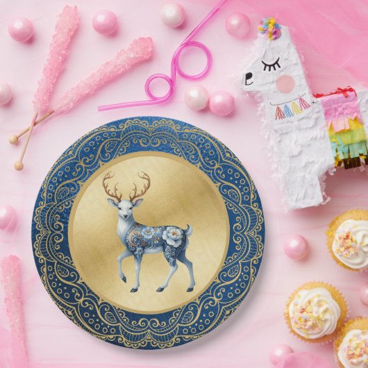 Assiettes En Carton Elegant Gold and Blue Plates (Fête)