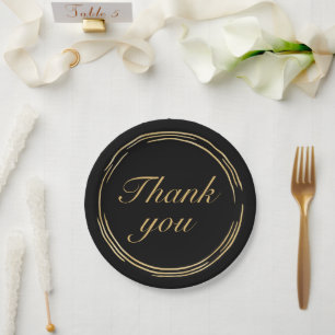 Assiettes En Carton Elégant Gold Black Anniversaire Merci