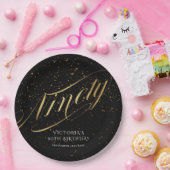 Assiettes En Carton Elégant Gold Black Confetti Quatre-vingt-dix-neuvi (Fête)