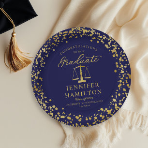 Assiettes En Carton Elégant Gold Confetti Law School Graduation Blue