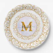 Assiettes En Carton Elegant Gold Glitter Initial & Name (Devant)