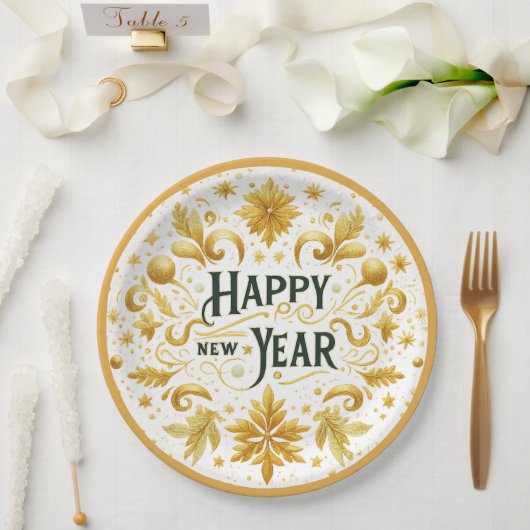Assiettes En Carton Elegant Gold Happy New Year Paper Plate (Mariage)