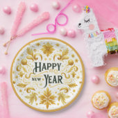 Assiettes En Carton Elegant Gold Happy New Year Paper Plate (Fête)
