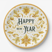 Assiettes En Carton Elegant Gold Happy New Year Paper Plate (Devant)