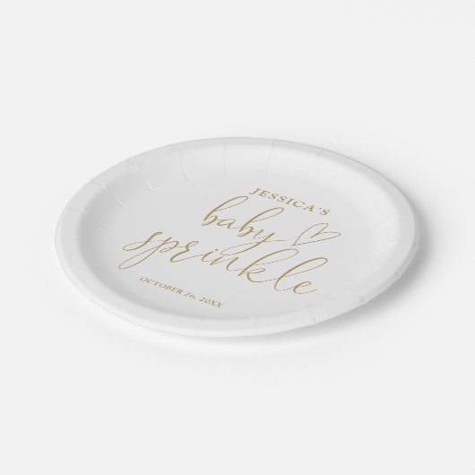 Assiettes En Carton Élégant Gold Heart Script Baby Sprinkle Douche (Angle)