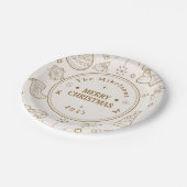 Assiettes En Carton Élégant Gold Line Art Noël (Angle)