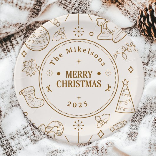 Assiettes En Carton Élégant Gold Line Art Noël