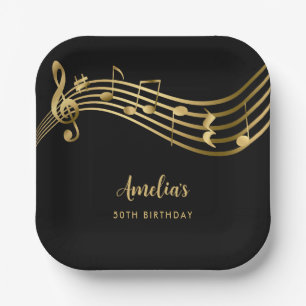 Assiettes En Carton Elegant Gold Music Notes 50th Birthday Black