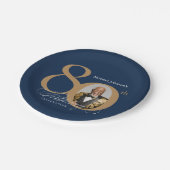 Assiettes En Carton Elegant Gold Navy Blue Photo 80th Birthday (Angle)