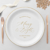 Assiettes En Carton Elegant Gold Script “Merry & Bright” Christmas