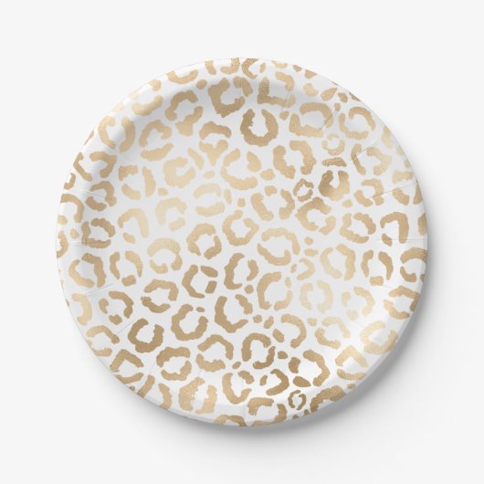 Assiettes En Carton Elegant Gold White Leopard Cheetah Animal Print (Devant)
