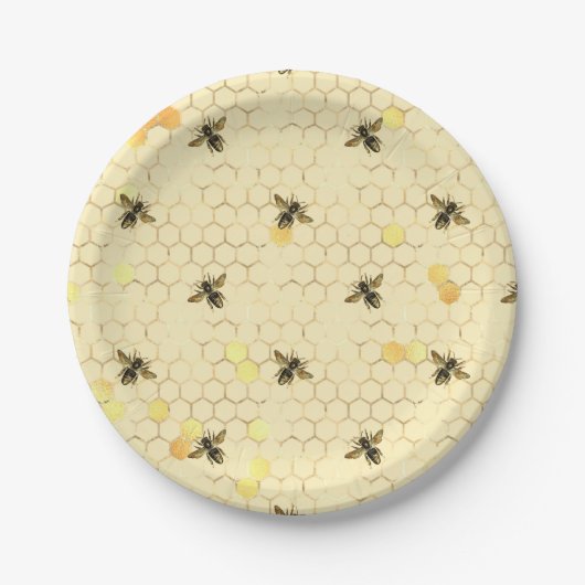 Assiettes En Carton Élégant Gold Yellow Bees Honeypeb (Devant)