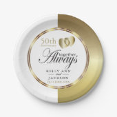 Assiettes En Carton Elégant Golden 50th Heart Design (Devant)