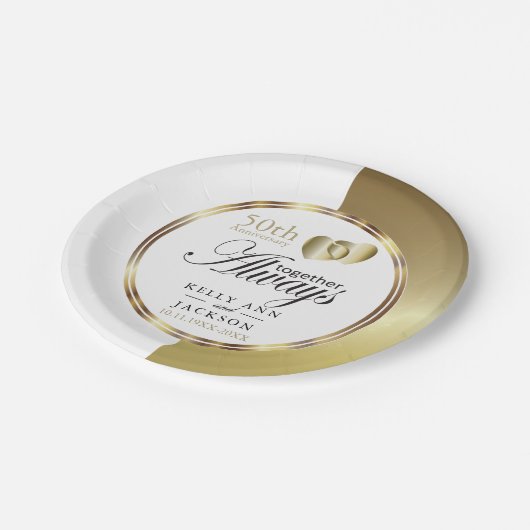 Assiettes En Carton Elégant Golden 50th Heart Design (Angle)