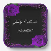 Assiettes En Carton Élégant Goth Purple Roses (Recto)