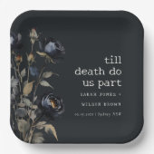 Assiettes En Carton Elégant gothique noir Rose noir Mariage (Recto)