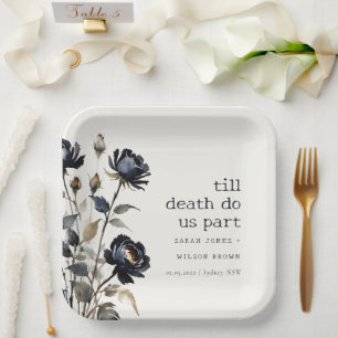 Assiettes En Carton Elégant gothique noir Rose noir Mariage