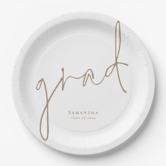 Assiettes En Carton Élégant Grad Gold Script Nom Graduation (Devant)