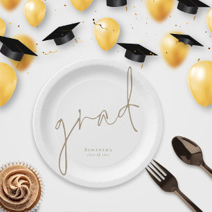 Assiettes En Carton Élégant Grad Gold Script Nom Graduation