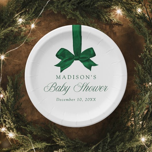 Assiettes En Carton Elegant Green Bow Christmas Baby Shower
