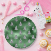 Assiettes En Carton Elegant Green & Faux Silver Trees Christmas (Fête)