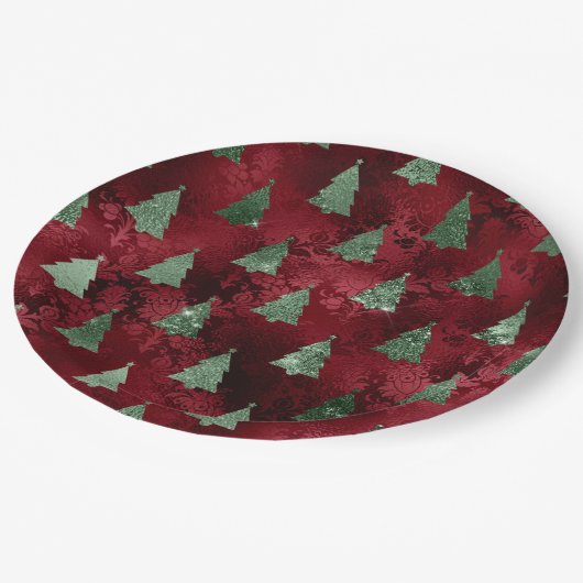 Assiettes En Carton Elegant Green Trees Red Faux Foil Christmas  (Angle)