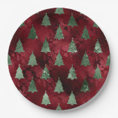 Assiettes En Carton Elegant Green Trees Red Faux Foil Christmas  (Devant)