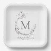 Assiettes En Carton Élégant gris blanc Mariage de couronne (Recto)