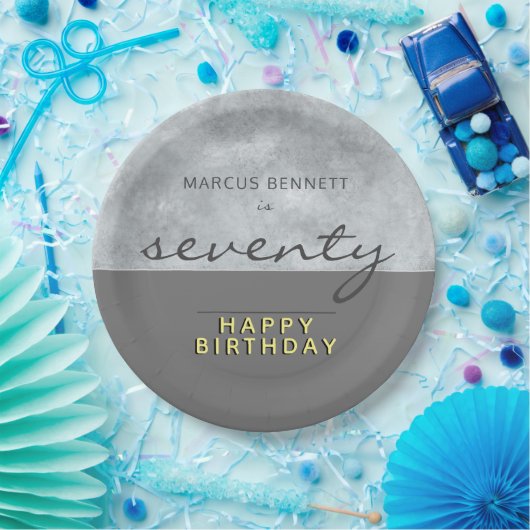 Assiettes En Carton Élégant Gris Script Soixante-dix-septième fête d'a (Fête)