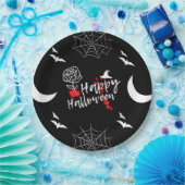 Assiettes En Carton Elégant Halloween Rose & chauves-souris (Fête)