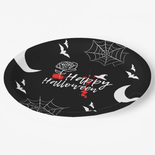 Assiettes En Carton Elégant Halloween Rose & chauves-souris (Angle)