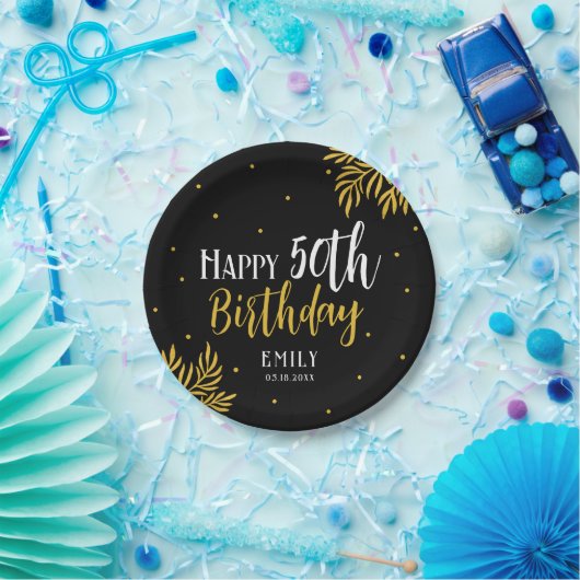 Assiettes En Carton Elegant Happy 50th Birthday Gold Foliage Party (Fête)