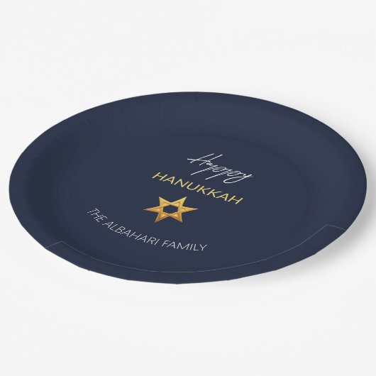 Assiettes En Carton Elégant Happy Hanoukka Golden David Star (Angle)
