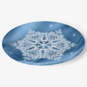 Assiettes En Carton Élégant hiver Bleu et blanc Flocon de neige Noël (Angle)