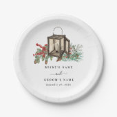 Assiettes En Carton Élégant hiver Pins rustique Mariage de lanterne (Devant)