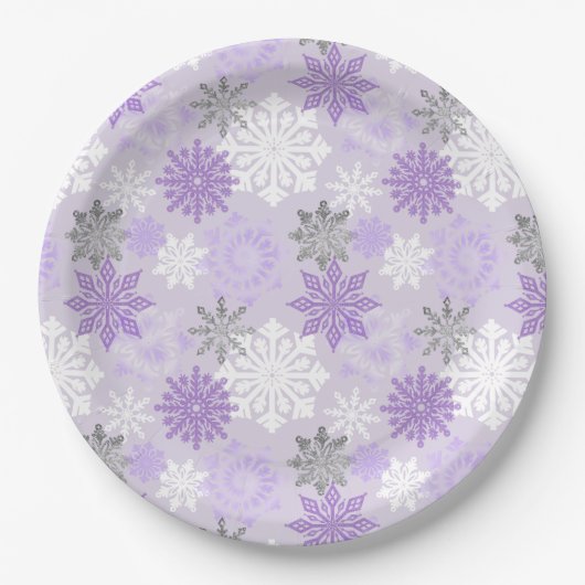 Assiettes En Carton Élégant Hiver violet Parties scintillant d'argent  (Devant)