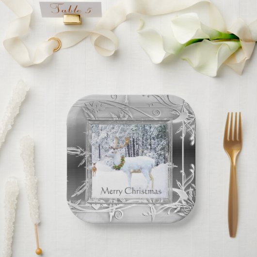 Assiettes En Carton Élégant hiver Wonderland Noël Cerf (Mariage)