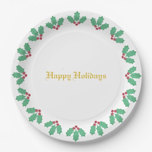 Assiettes En Carton Elegant Holly Berry Wreath (Devant)