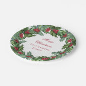 Assiettes En Carton Elegant Holly et Berries Wreath Joyeux Noël (Angle)