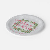 Assiettes En Carton Elegant Holly Wreath Snowflakes Merry Christmas (Angle)